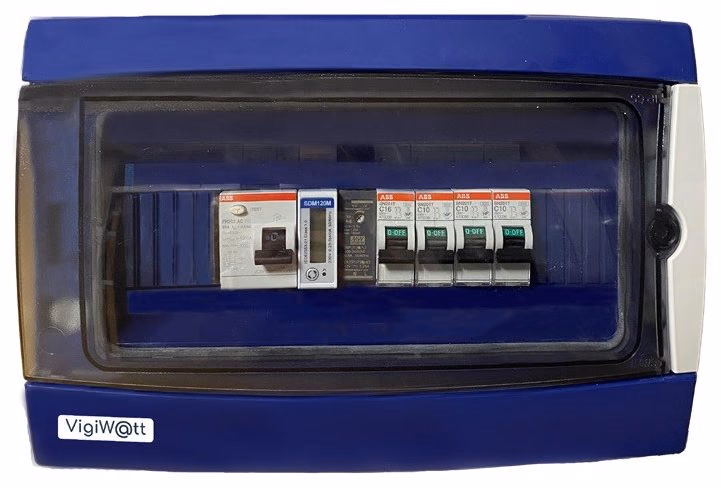 Coffret de suivi de consommation CCEI Vigiwatt dans son boîtier étanche