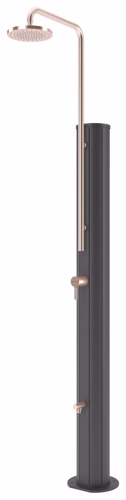 Douche de piscine en aluminium chromé, colonne fine et pomme ronde